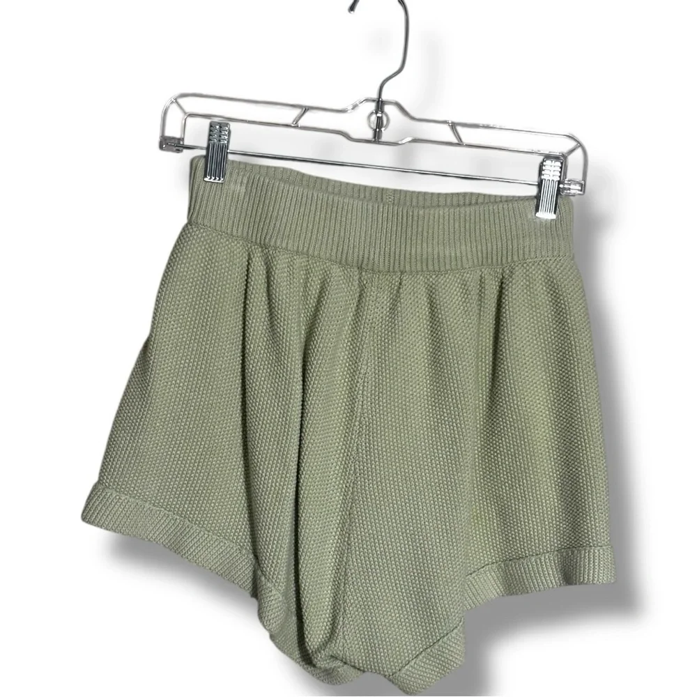 Lily High Waist Mint Green/Cream Elastic Waist With Drawstring Knit Micro Shorts
